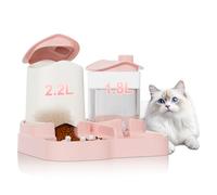 2-in-1 Gravity Pet Feeder and Water Dispenser, Small Dog Cat Food Water Dispenser, Small Pet Food and Water Dispenser, Pet Feeder Water Bowl, Easy to Clean (Pink)