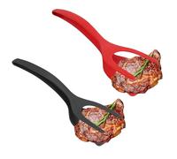 2-in-1 Grip and Flip Spatula Tongs - Essential Cooking Tool for Flipping Eggs, Fish, Steak - Make Pancakes, French Toast, Omelets - Easy Flip Design for Frying, Grilling, and Cooking (Red+Black)