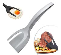 2 in 1 Grip and Flip Spatula Tongs, Fried Egg Turner Spatula, Fried Egg Flipper, Pancake Fish French Toast Omelet Cooking Tools, Frying Tongs Flip Tongs for Egg Steak Frying Turn Grill (1Pc Gray)
