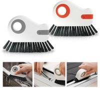 2 in 1 Groove Cleaning Brush, 2PCS Window Track Cleaning Tools, 2024 Multipurpose Hard Bristle Crevice Cleaning Brush with Hidden Scraper, Shutter Door Window Track Kitchen Cleaning Kit (Gray Orange)