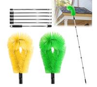 2-in-1 Gutter Cleaning Tool, 320CM Telescopic Roof Cleaner with 8 Extendable Rods & Green Yellow Brush for Cleaning Gutters, Leaves & Debris, Spider Web Remover