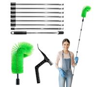 2 in 1 Gutter Cleaning Tools, 320CM Telescopic Gutter Cleaner with 8 Extendable Rods + Gutter Brush + Leaf Shovel, Portable Roof Cleaning Tool for Cleaning Leaves and Debris Window Spider Web
