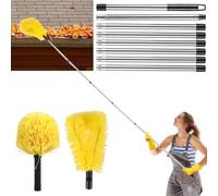 2-in-1 Gutter Cleaning Tools, 320cm Telescopic Roof Cleaner with Round Brush and Curved Brush Eaves Cleaning Brushes with 8 Poles Telescopic Gutter Cleaner for Ceiling Eaves Spider Webs Dust Leaves