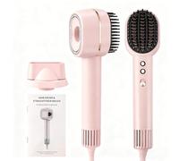2 in 1 Hair Dryer Straightener Brush, 200 Million Negative Ionic Hairdryer Hot Air Styling Brush,Powerful Fast Drying Hairdryer with Magnetic Nozzle,1400W 20m/s High Speed Brushless Motor Blow Dryer