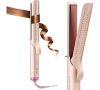 2-in-1 Hair Straightener & Curler, Airflow Cool-Air Curling Iron for Straight/Curly/Wavy Styles, Extended Ceramic Flat Iron with Negative Ions No Damage, Anti-Scald, Pink