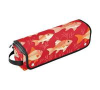 2 in 1 Hair Tools Organizer and Heat Resistant Mat Heating Tools Travel Bag Organizer for Curling Iron Straightener Flat Hair Dryer, Cute Snapper Fishes Red Portable Travel Essentials
