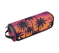 2 in 1 Hair Tools Organizer and Heat Resistant Mat Purple Pink Tropical Sunset Palm Tree Waterproof Hair Tools Travel Organizer for Flat Irons, Straighteners, Curling Irons Trave Case for