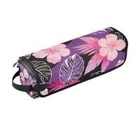 2 in 1 Hair Tools Organizer and Heat Resistant Mat with Zipper Large Capacity Hair Tool Organizer for Curling Iron Straightener Flat Dryer Tropical Flower Purple Black Travel Essentials for