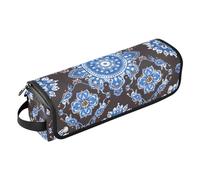 2 in 1 Hair Tools Organizer with Heat Resistant Mat Double-Layer Travel Carrying Case for Hot Tools Curling Iron Flat Irons Hair Volumizer Styler, Charming Blue on Brown Floral Boho Travel