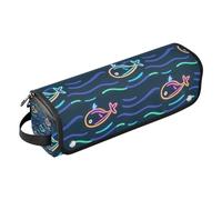 2 in 1 Hair Tools Organizer with Heat Resistant Pad Double-Layer Travel Carrying Case for Straigheners, Curling Iron, Hair Dryer,Cartoon Cute Animal fish sea Wave Blue Travel Bag for Women para