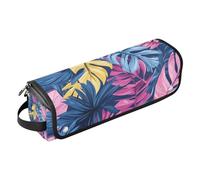 2 in 1 Hair Tools Organizer with Heat Resistant Pad Large Capacity Hair Tool Organizer for Flat Irons, Straighteners, Curling Irons, Tropical Style Palm Tree Leaves Pink and Blue Travel