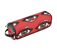 2 in 1 Hair Tools Organizer with Iron Mat Waterproof Portable Open Flat Travel Bag for Flat Iron Hot Tools and Haircare Accessories, Fun Red Lips Devil Eye Shapes Travel Essentials for Women, Fun Red