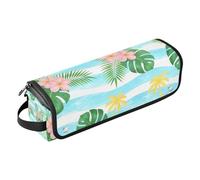 2 in 1 Hair Tools Organizer with Removable Heat Resistant Mat Heating Tools Travel Bag Organizer for Curling Iron Straightener Flat Hair Dryer,Tropical Leaves Flower Tree Blue Wave Striped