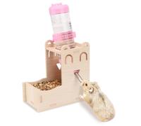 2 in 1 Hamster Hanging Water Bottle Pet Auto Dispenser with Base for Hamster Mice Gerbil Hedgehog (Smile Wooden)
