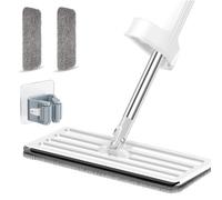 2 - in - 1 Hand - Free Flat Floor Mop with 360° Rotating Squeeze - Ideal for Wet, Dry & Dust Cleaning in Bathroom & Kitchen - 2 Reusable Washable Microfiber Pads Included