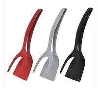 2-in-1 Heat Resistant Silicone Spatula Tongs, Kitchen and Grill Forked Turner