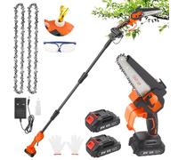 2-in-1 High Pole Saw & Handheld Mini Chainsaw Cordless 6In Tree Loppers,Brushless Electric Pole Saw 2.4M Telescopic Pole Chain Saw Branch Cutter Pruner 2 x 2.0Ah Batteries for Tree Trimming Garden
