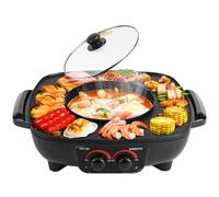 2 in 1 Hot Pot BBQ Grill Electric Grill and Hot Pot Non-Stick Chinese Portable Baking Pan for BBQ Shabu Dual Pot Electric UK Plug 220V