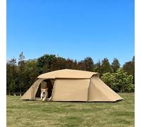 2-in-1 Human & Pet Camping Tent with Separate Pet Room, Large Waterproof Tent for 2 Persons & Pet House, Easy Setup for Backpacking, Hiking & Outdoor (Khaki)