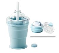2 in 1 Ice Ball Maker Cup, 325ML Reusable Silicone ICES Ball Mould Coffee Cup, Foldable Ice Balls Tray Coffee Tumbler with Straw Lids, Leakproof Sphere ICES Maker Mold Coffees Cups