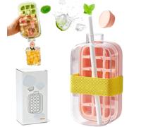 2 in 1 Ice Cube Bottle with Straw,2 in 1 Bottle with Ice,Water Bottles Ice Cube Tray,Touch-Free Portable Easy Press Ice-Cup,for Outdoor Camping Picnic Home Kitchen Beer Drinks Fruit Tea，Pink：800ml