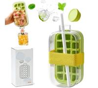 2 in 1 Ice Cube Bottle with Straw,2 in 1 Bottle with Ice,Water Bottles Ice Cube Tray,Touch-Free Portable Easy Press Ice-Cup,for Outdoor Camping Picnic Home Kitchen Beer Drinks Fruit Tea，Green：800ml