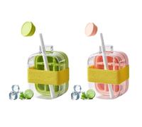 2-in-1 Ice Cube Bottle with Straw, 2Pcs Portable Water Bottle & Ice Tray with Lid and Bin, Touch-Free IceMold for Freezer, Make IceCubes for Coffee, Juice, Beverages - Home or Travel (500ML)