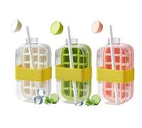 2-in-1 Ice Cube Bottle with Straw, 3Pcs Portable Water Bottle & Ice Tray with Lid and Bin, Touch-Free IceMold for Freezer, Make IceCubes for Coffee, Juice, Beverages - Home or Travel (800ML)
