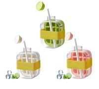 2-in-1 Ice Cube Bottle with Straw, 3Pcs Portable Water Bottle & Ice Tray with Lid and Bin, Touch-Free IceMold for Freezer, Make IceCubes for Coffee, Juice, Beverages - Home or Travel (500ML)