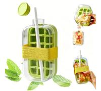 2 in 1 Ice Cube Bottle with Straw, Built in Ice Tray Water Bottle, Easy Press Silicone ICES Maker Cup, Portable Reusable Leak Proof, for Travel Gym Home Freezer, Juice Coffee Soda (Green 27oz)