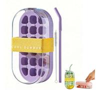 2 in 1 Ice Cube Bottle with Straw Portable Cube Tray Built in Ice Cup Leakproof Ices Tray, Reusable Press to Release for Freezer, Summer Drinks, Coffee, Juice