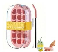 2 in 1 Ice Cube Bottle with Straw Portable Cube Tray Built in Ice Cup Leakproof Ices Tray, Reusable Press to Release for Freezer, Summer Drinks, Coffee, Juice