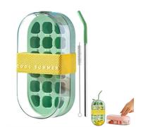 2 in 1 Ice Cube Bottle with Straw Portable Cube Tray Built in Ice Cup Leakproof Ices Tray, Reusable Press to Release for Freezer, Summer Drinks, Coffee, Juice