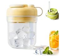 2 in 1 Ice Cube Bottle with Straw, Silicone Push-Action Ice Cube Cup Portable Ice Maker Touch-Free Press-to-Release Ice Tray for Iced Coffee Cocktail Whiskey and Juice (Orange)