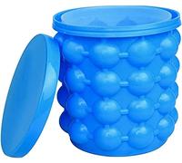 (2 in 1) Ice Cube Maker, Round,Portable .Silicone ice Bucket and ice Mold with lid, Portable Silicon Ice Cube Maker(Blue)