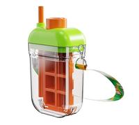 2-in-1 Ice Cube Maker Water Bottle with Straw, Food-Grade Leak-Proof Portable Ice Cup, One-Touch Ice-Release Freezer Tray Bottle for Gym Travel Outdoor Camping Watch Parties Orange