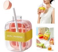 2 in 1 Ice Cube Water Bottle with Straw | Portable Press-to-Release Ice Tray for Home, Office & Outdoor | Leakproof BPA-Free Reusable Ice Maker for Drinks, Picnics (Pink, 500ml)