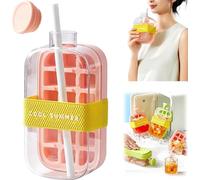 2 in 1 Ice Cube Water Bottle with Straw | Portable Press-to-Release Ice Tray for Home, Office & Outdoor | Leakproof BPA-Free Reusable Ice Maker for Drinks, Picnics (Pink, 800ml)