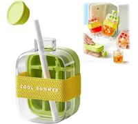 2 in 1 Ice Cube Water Bottle with Straw | Portable Press-to-Release Ice Tray for Home, Office & Outdoor | Leakproof BPA-Free Reusable Ice Maker for Drinks, Picnics (Green, 500ml)