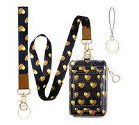 2-in-1 ID Badge Holder & Lanyard Wallet, Lanyards with Wallet, Pu Leather ID Badge Holder with Neck & Wristlet Lanyard, Zip ID Case Wallet with Lanyard, Keychain Cute Small Wallet for Women (Heart)