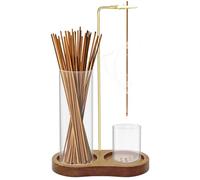 2 in 1 Incense Burner Holder with Wooden Base, Removable Glass Incenses Collectors & Ash Catcher, Upside Down Incense Sticks Holder for Yoga, Spa Madiation, Tea, Zen Meditation, Home Relaxation(Brown)