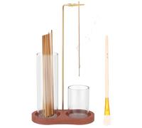 2 in 1 Incense Holder,Wood Incense Holder for Sticks with Glass Ash Catcher & Brush, Anti Ash Incenses Burner Holders for Meditation Yoga Spa Home Room Decor(Shabili Wood)