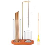2 in 1 Incense Holder,Wood Incense Holder for Sticks with Glass Ash Catcher & Brush, Anti Ash Incenses Burner Holders for Meditation Yoga Spa Home Room Decor(Retro)