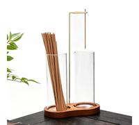 2 in 1 Incense Sticks Burner Holder with Storage, Hang Upside Down Incense Holder for Sticks with Glass Ash Catcher for Meditation Yoga Spa Room Decor (Brown)