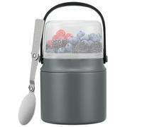 2-in-1 Insulated Food Jar with a Snack Container - 15oz Kids Soup Thermos for Hot Food with Handle and Spoon, Leak Proof Bento Lunch Box Kids, Perfect for School & Travel, Grey
