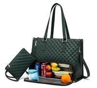2-in-1 Insulated Lunch Tote Bag for Women | Large Work Bag with Separate Lunch Compartment - Fits 15.6" Laptop, Leakproof & Stylish - Work Bags for Women with Matching Wallet (Green)