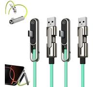 2-in-1 Invisible Holder Charger Cable with Foldable Stand, 240w Super Fast Charging 1.5m/5ft Type-C Cable Data Cable, Sideways Phone Charger for Smartphones Tablets Gaming Office Travel (New-2pcs)