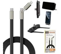 2-in-1 Invisible Stand Charger Cable - Flat Phone Charger with Stand, 240W Fast Charging Cable 4 FT, Type C Multi-Angle Adjustable Holder, for Smartphones, Tablets, Laptops, and Gaming Devices
