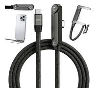 2-in-1 Invisible Stand Charging Cable, 240W Fast Charging 5FT Braided USB-C to USB-C Cable with 360° Adjustable Holder, 90 Degree Sideways Data Cord for iPhone 17/16/15, Samsung S25/S24, Laptop,Gaming