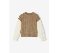 2-in-1 Jumper with Cotton Gauze Sleeves, for Girls camel